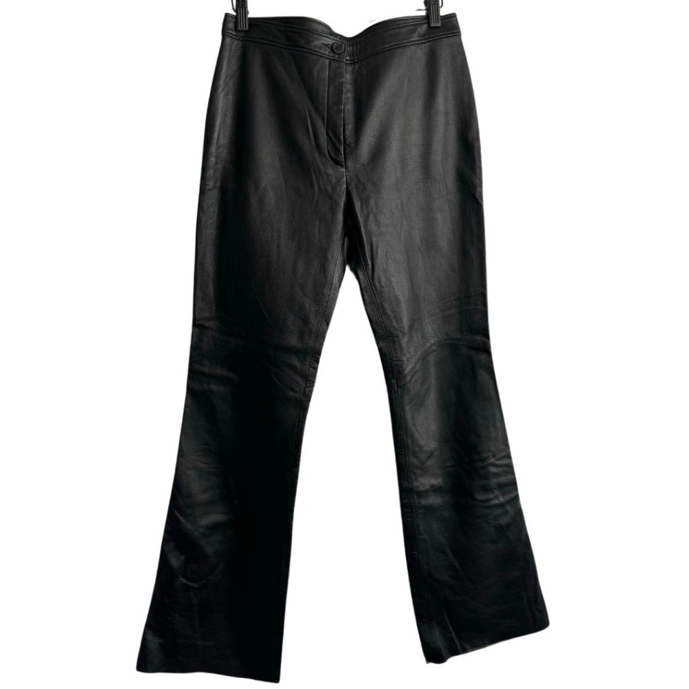 BCBG MAXAZRIA Black Front Button Straight-legged Leather Pants, Size 6